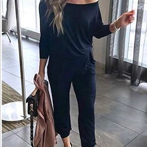 NWT Boat neck, slim fit Jumpsuit, navy blue, small